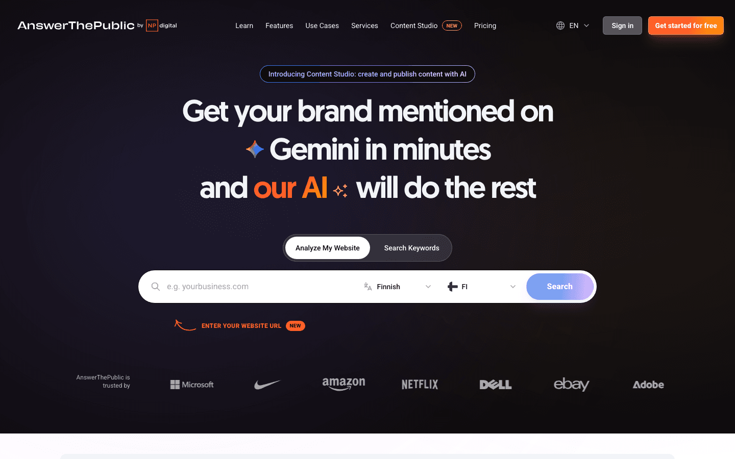 AnswerThePublic homepage