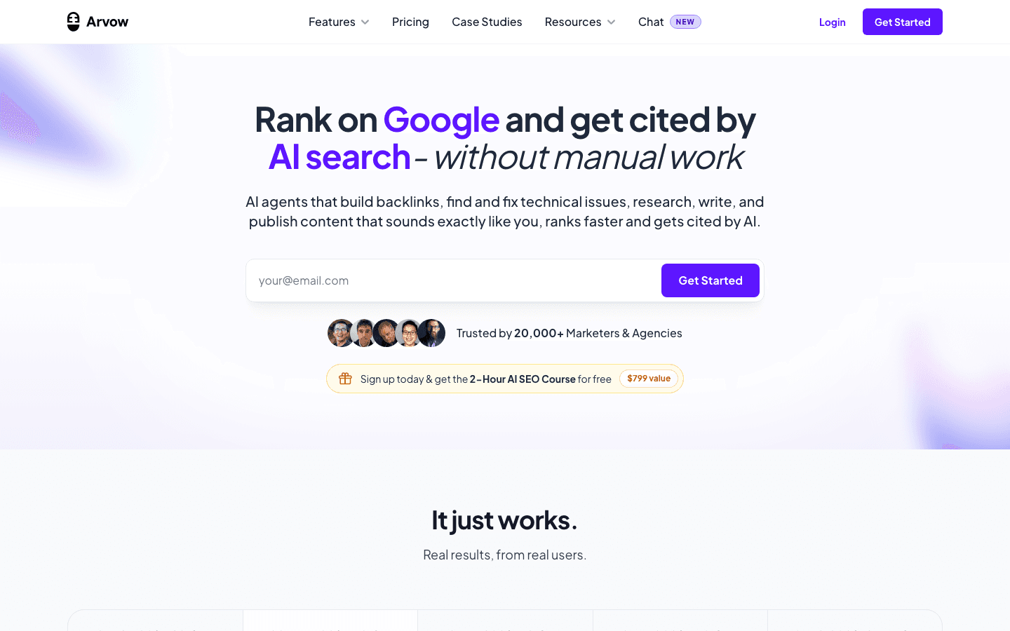 Arvow homepage