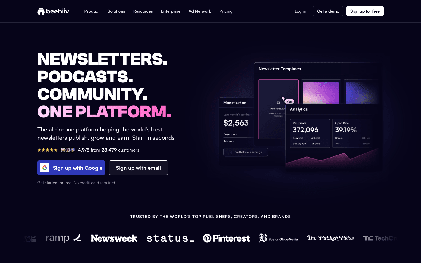 beehiiv homepage