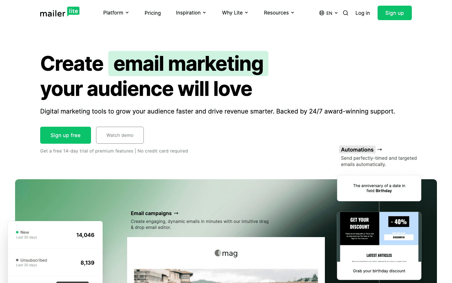 MailerLite homepage