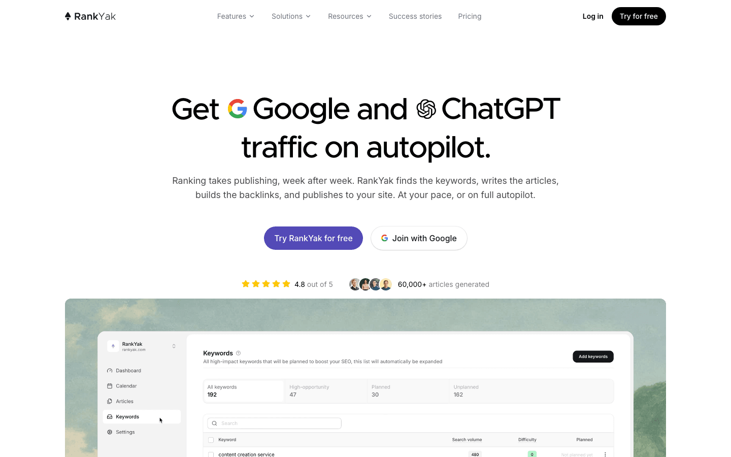 RankYak homepage