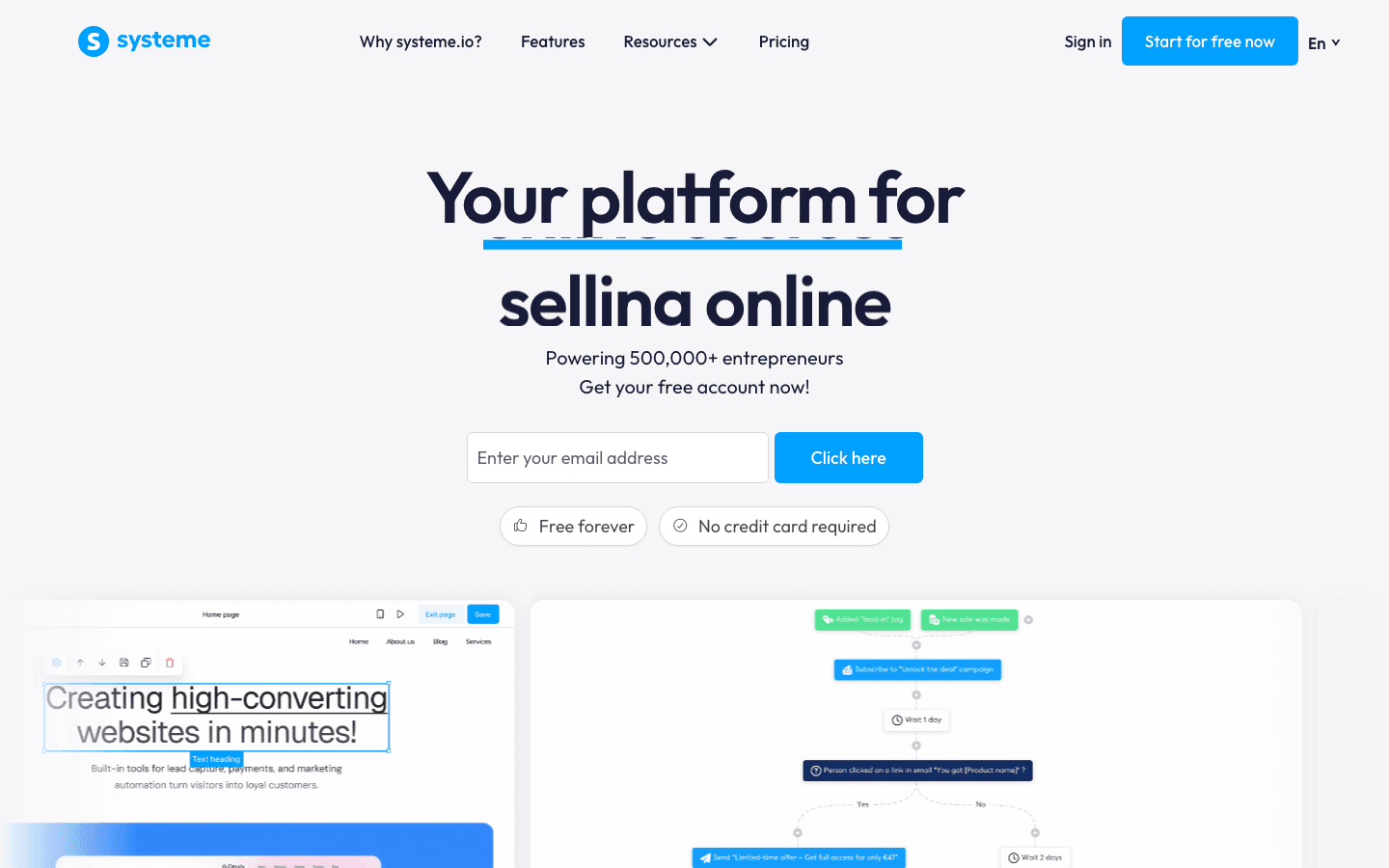 Systeme.io homepage