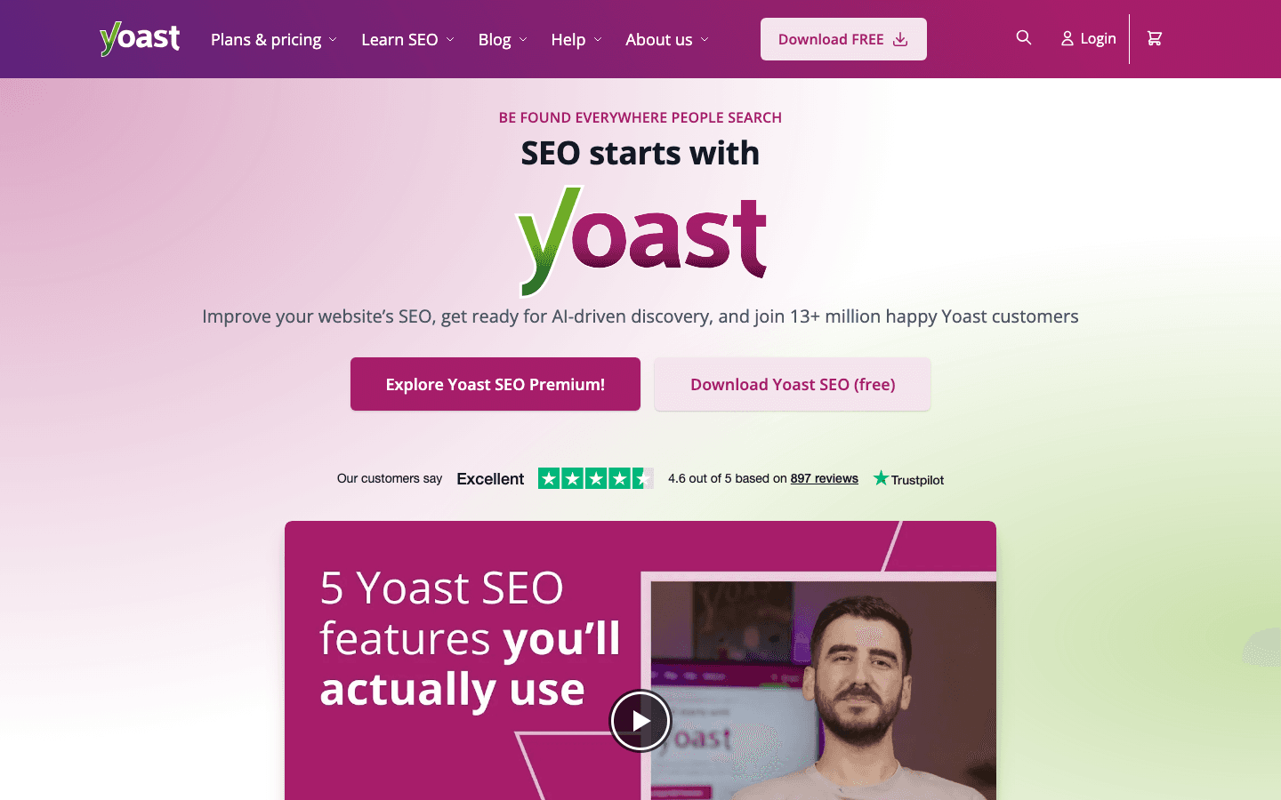 Yoast SEO homepage