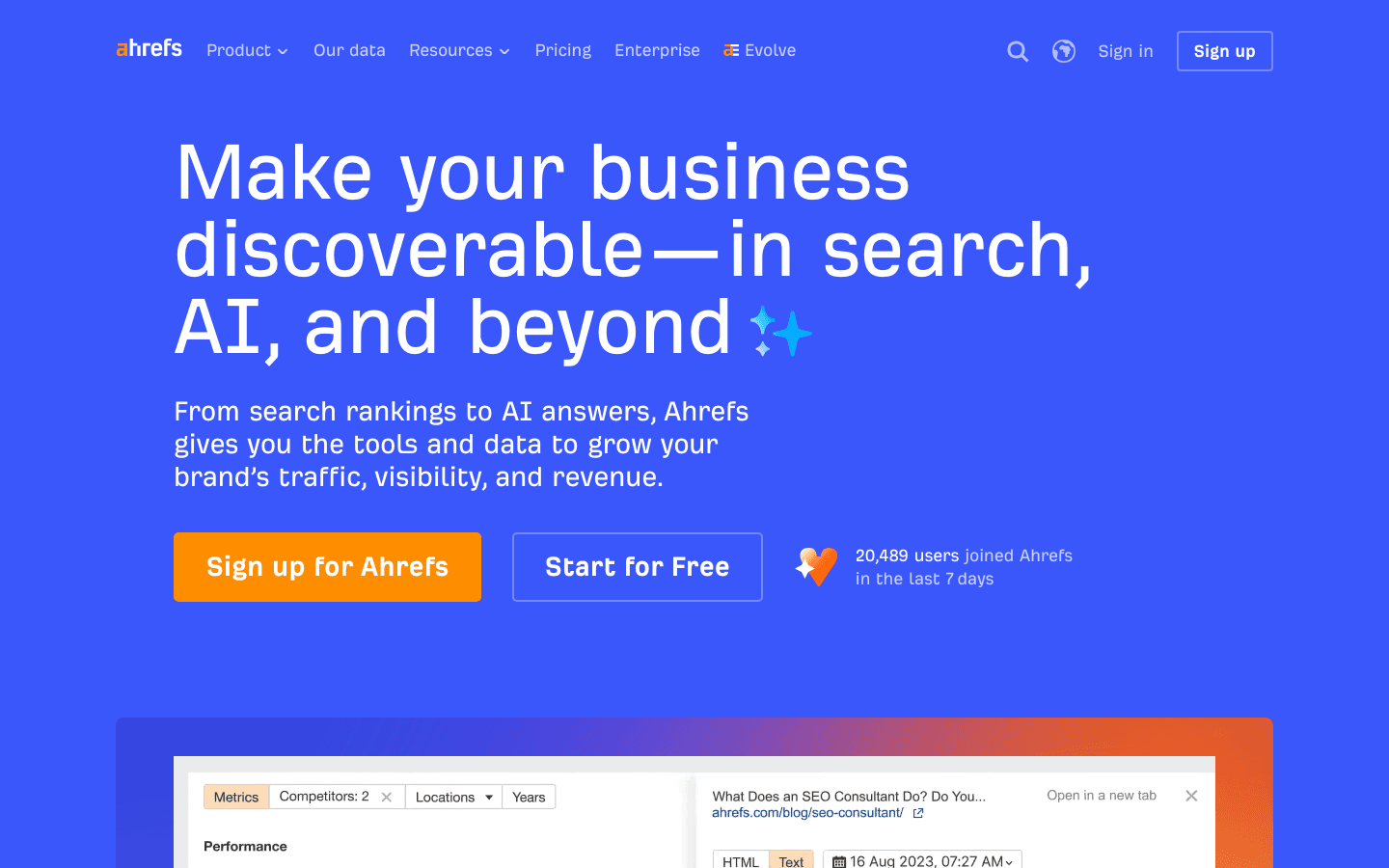 Ahrefs homepage