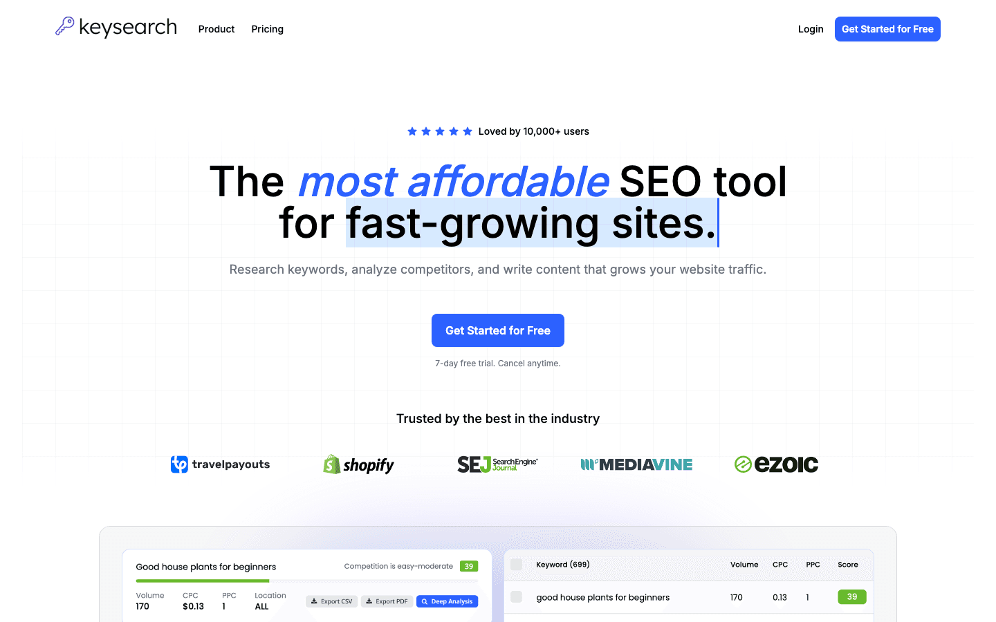 KeySearch homepage