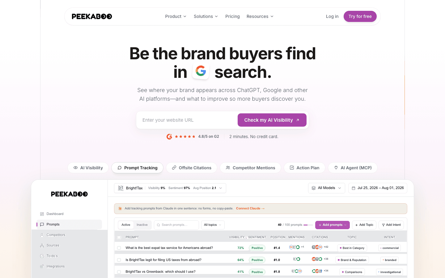 Peekaboo AI homepage