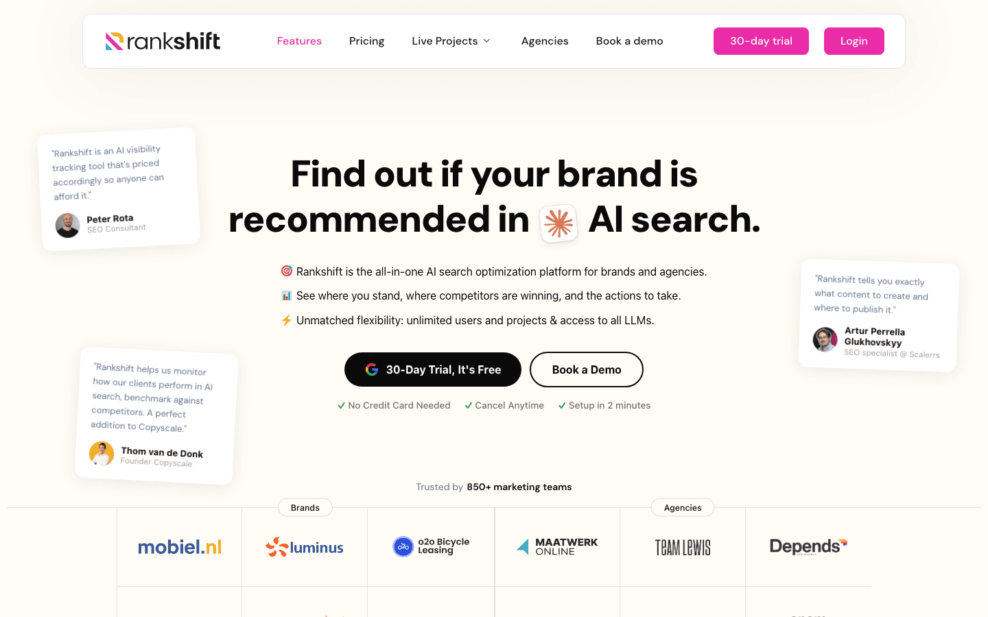 Rankshift homepage
