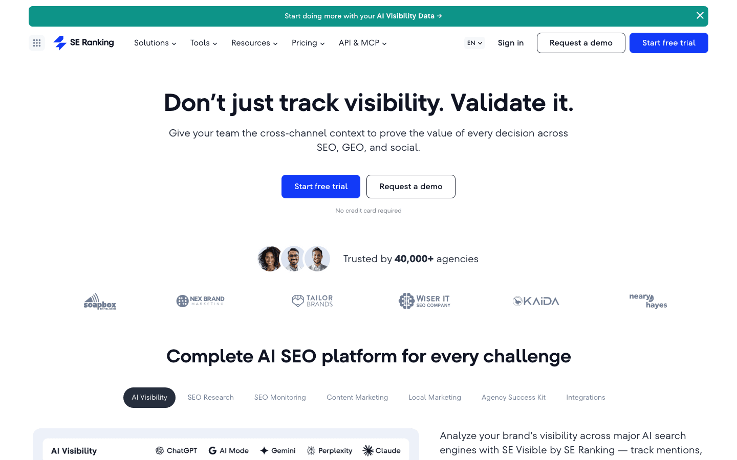 SE Ranking homepage