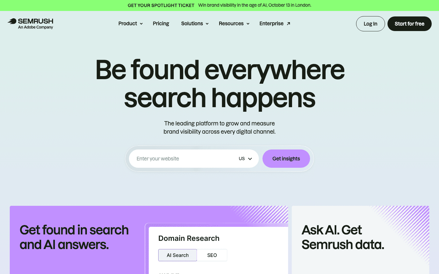 Semrush homepage