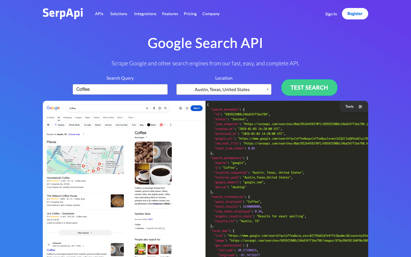 SerpApi homepage
