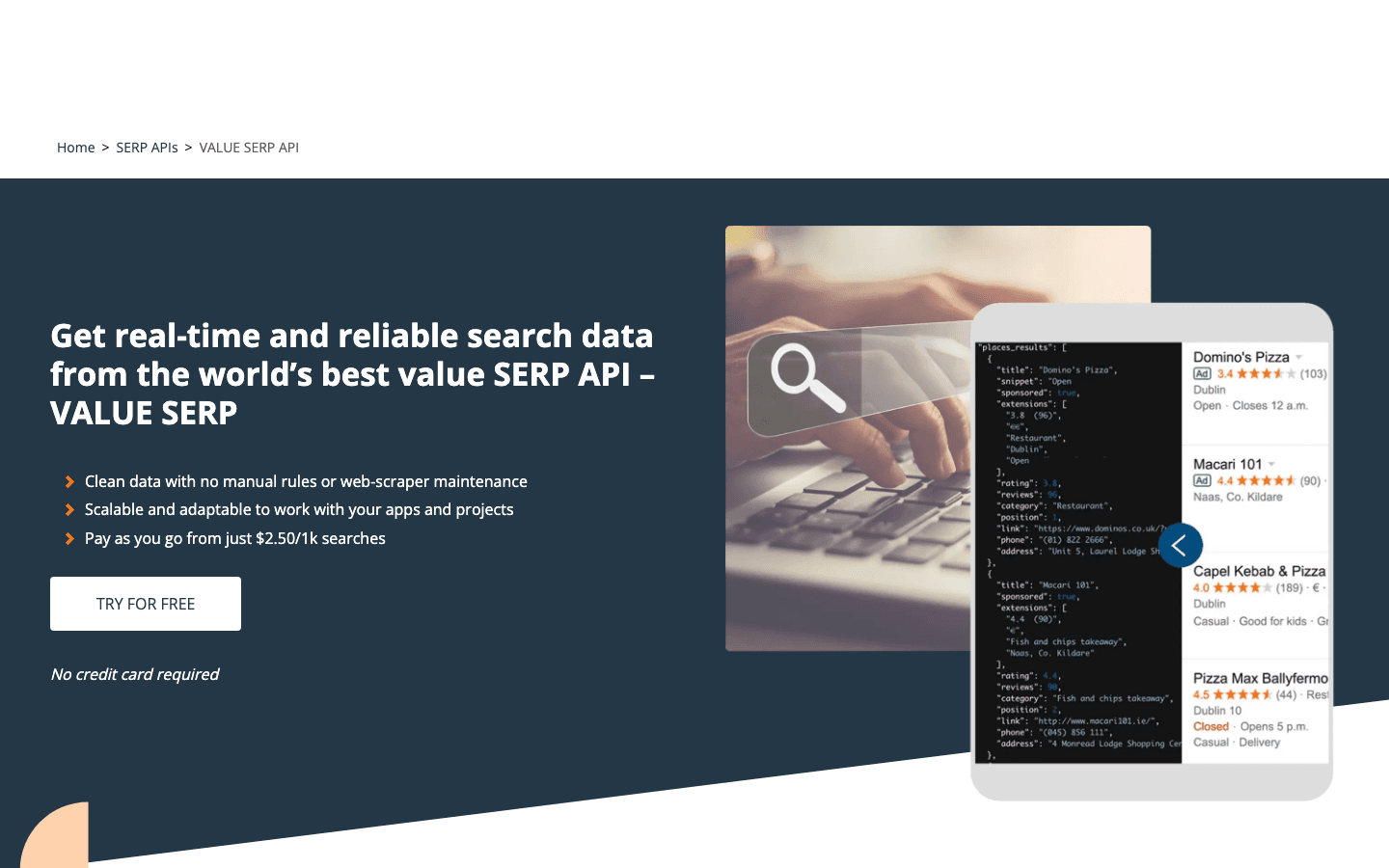 ValueSERP homepage