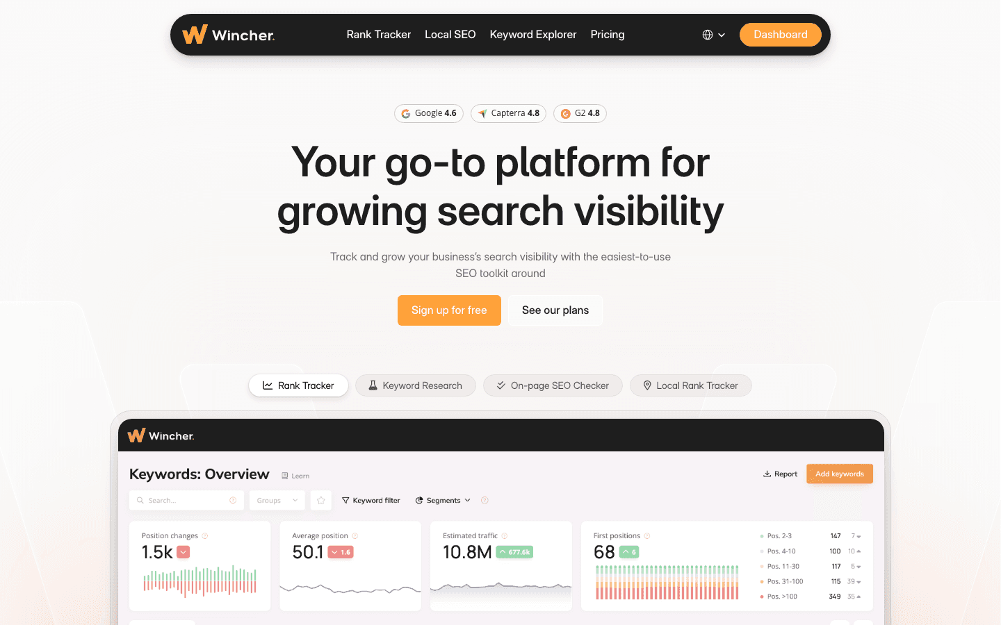 Wincher homepage