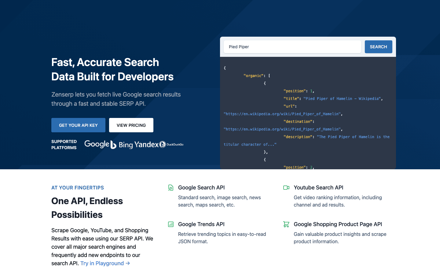 Zenserp homepage