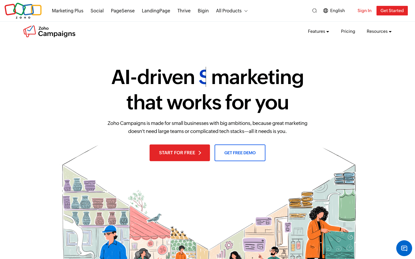 Zoho Campaigns homepage