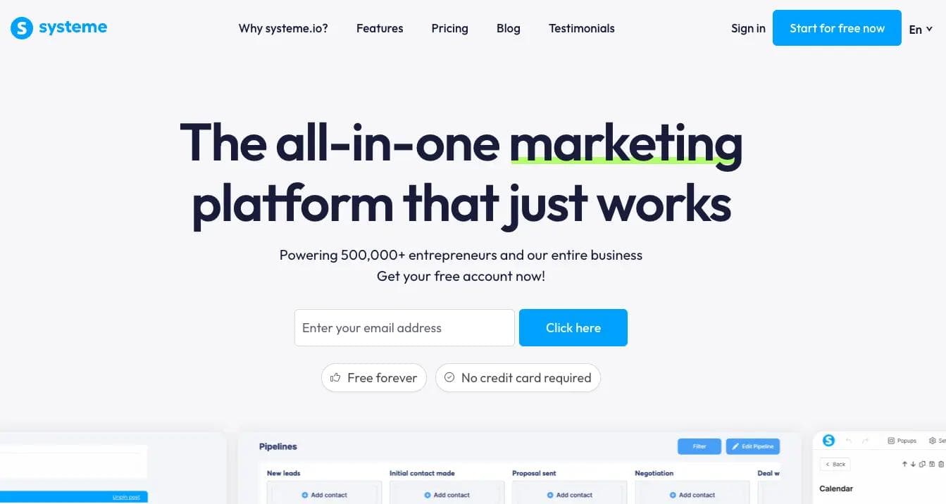 Systeme.io dashboard screenshot