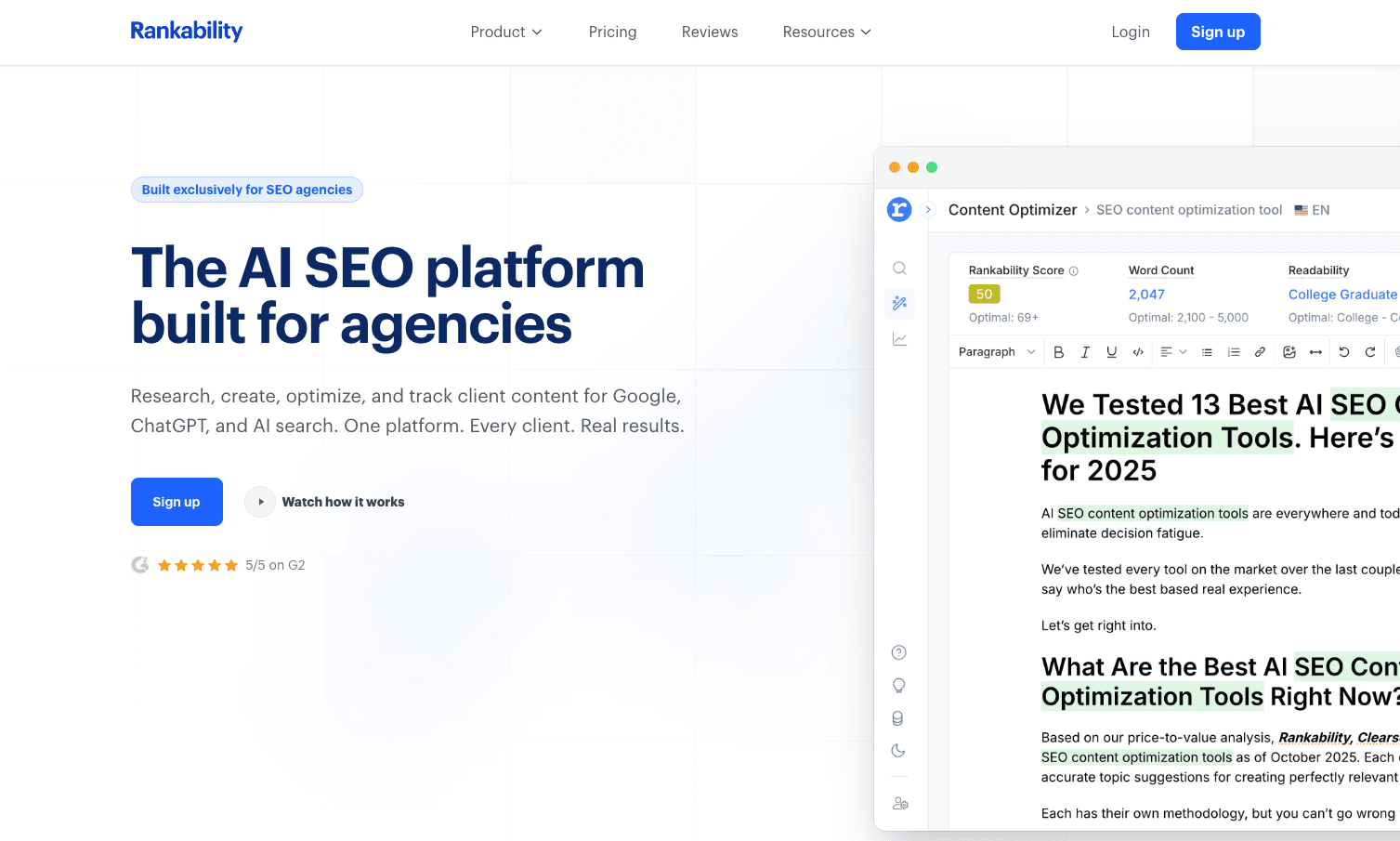 Rankability dashboard screenshot