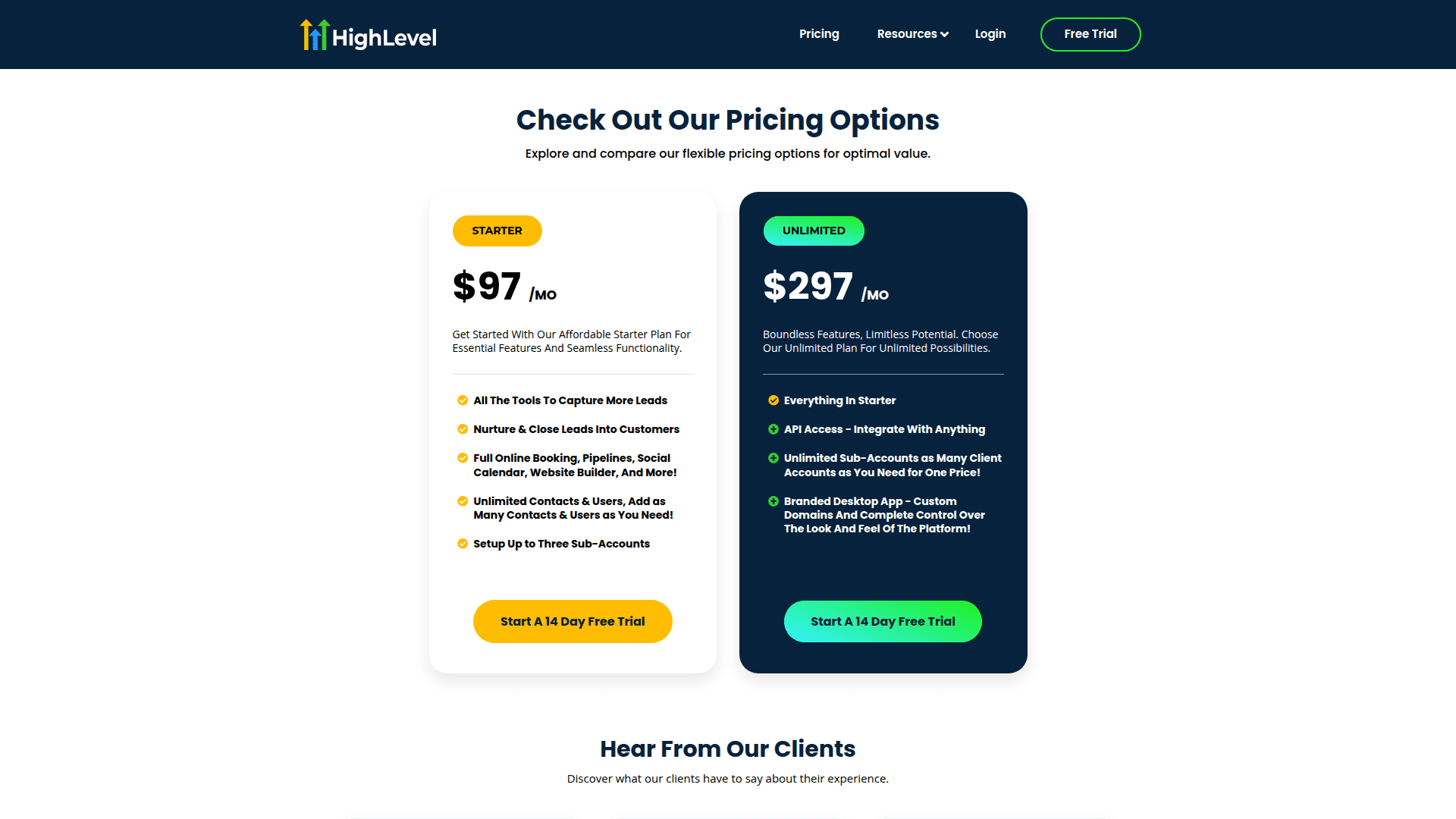 GoHighLevel pricing page