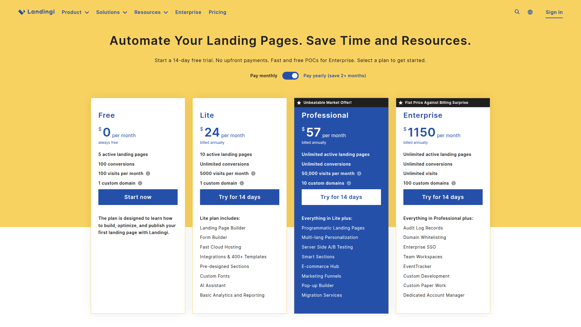 Landingi pricing page