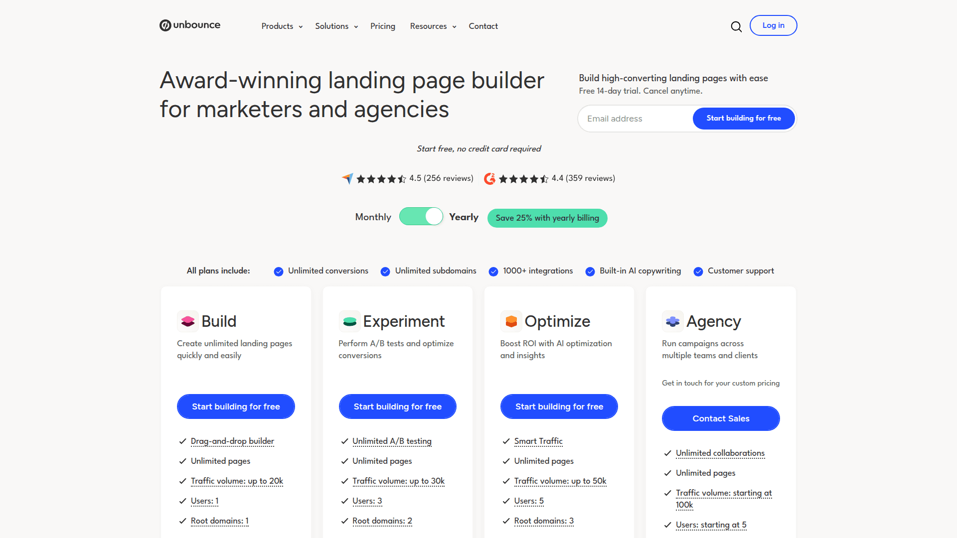 Unbounce pricing page