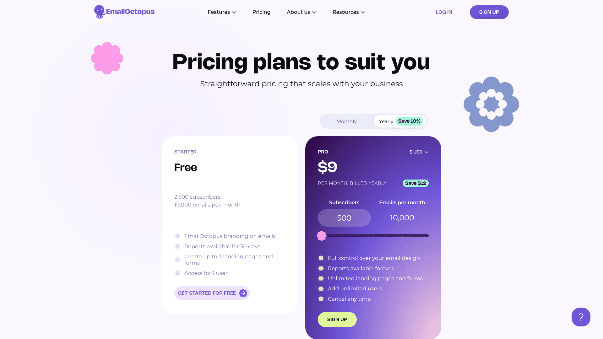 EmailOctopus pricing page