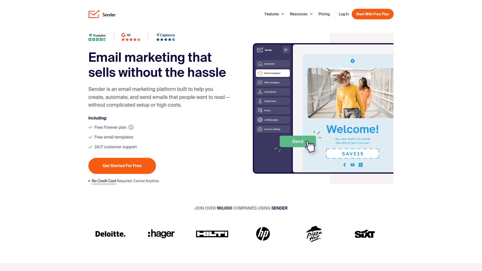 Sender dashboard screenshot