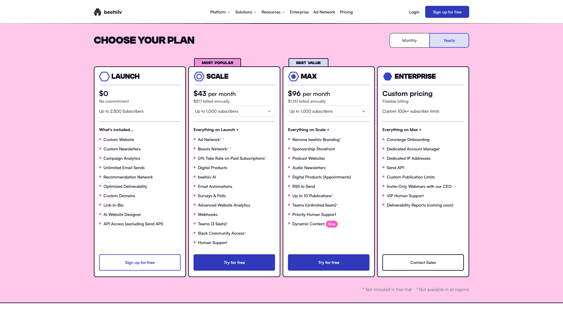 beehiiv pricing page
