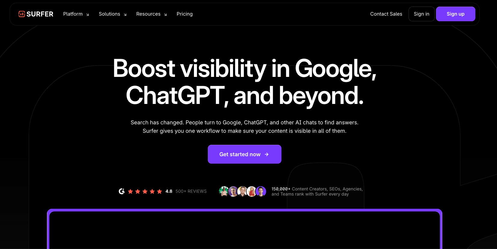 SurferSEO dashboard screenshot