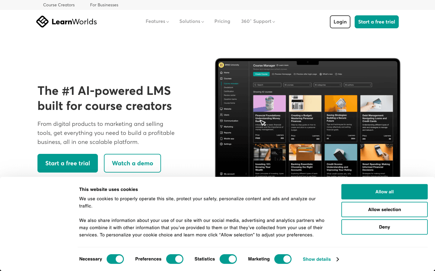 LearnWorlds dashboard screenshot