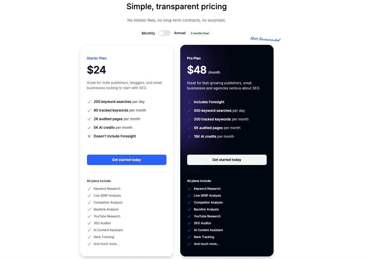Keysearch pricing page
