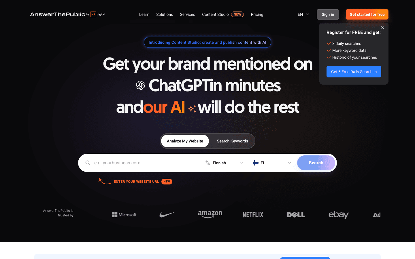 AnswerThePublic dashboard screenshot