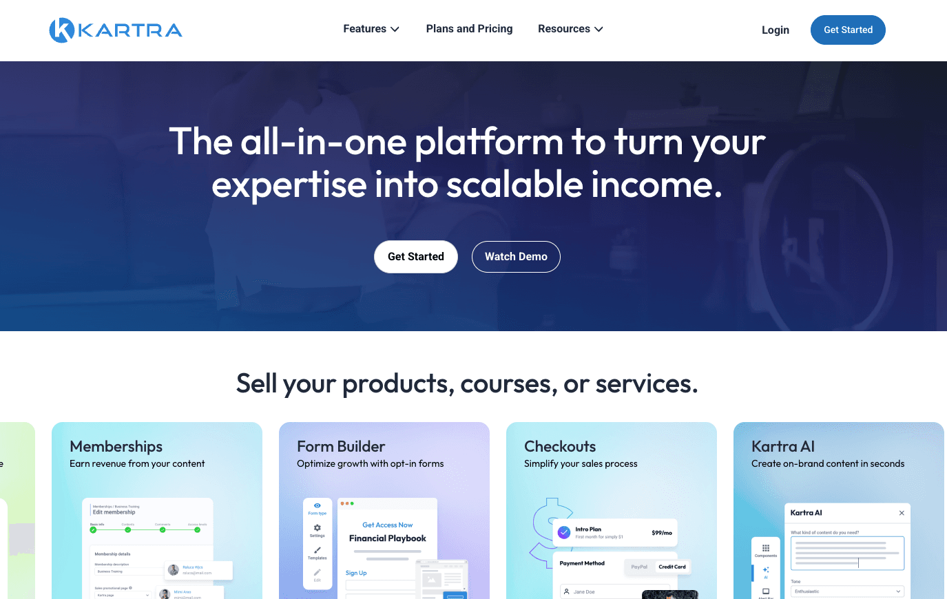 Kartra dashboard screenshot