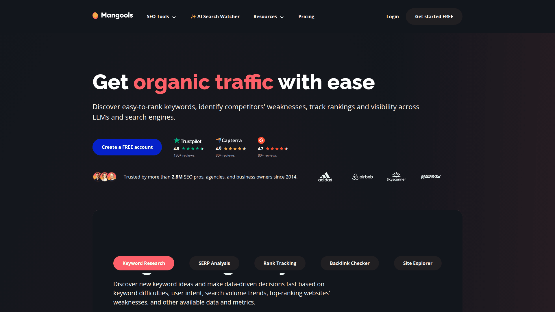 Mangools dashboard screenshot