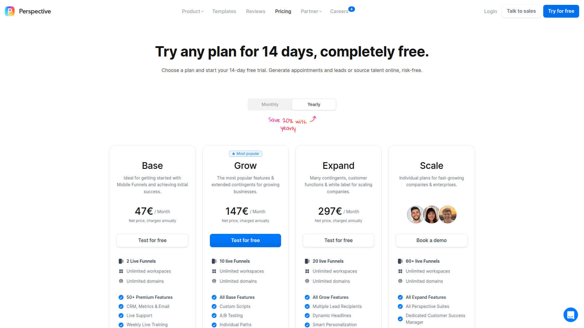 Perspective Funnels pricing page