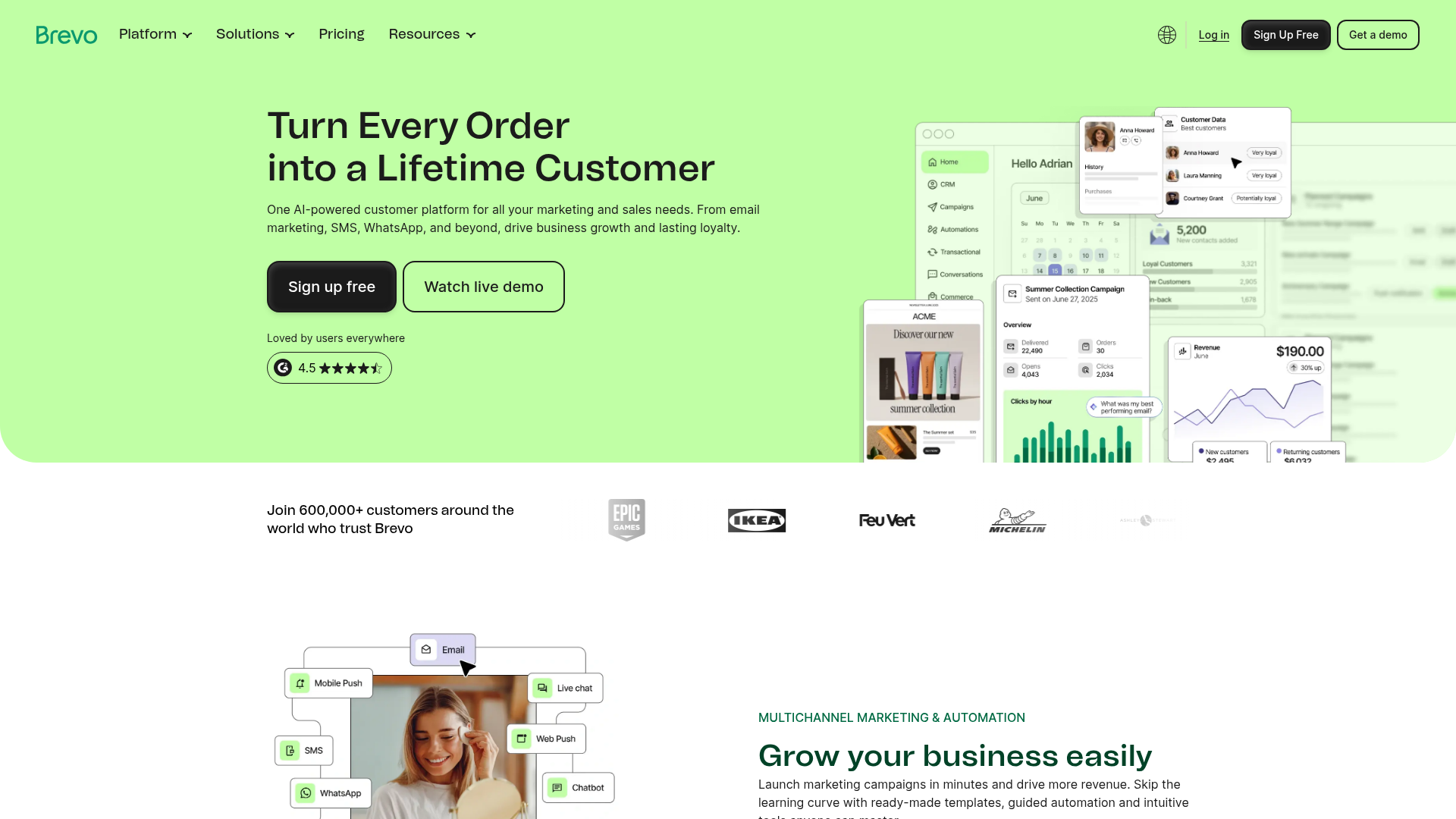 Brevo homepage showing its current product positioning