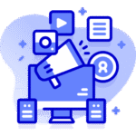 Illustration of digital marketing tools symbolizing an all-in-one marketing toolbox.