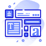 Illustration of a blog layout with text and image icons representing online content creation.