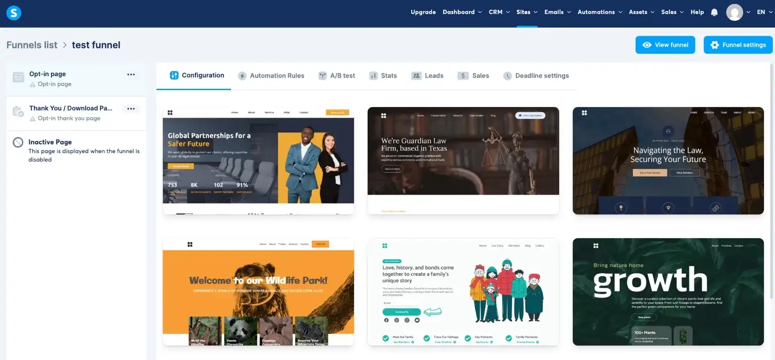 Systeme.io funnel builder interface