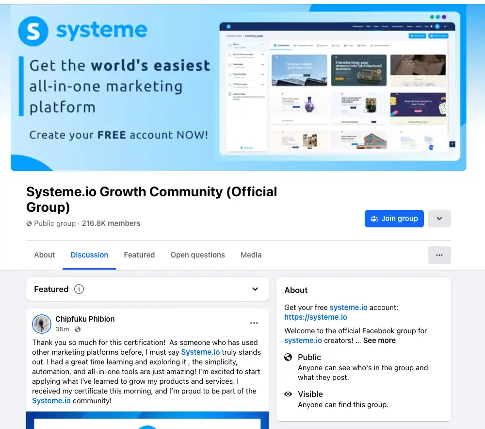 Systeme.io Facebook group community